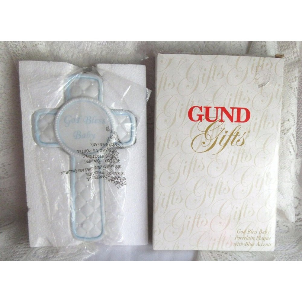 Gund Gifts GOD BLESS BABY Porcelain Cross Plaque